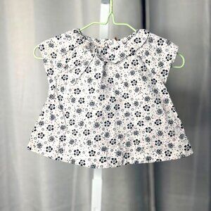 NWT Petit Bateau Short Sleeve Floral Blouse in Navy/White - Size 3 Months